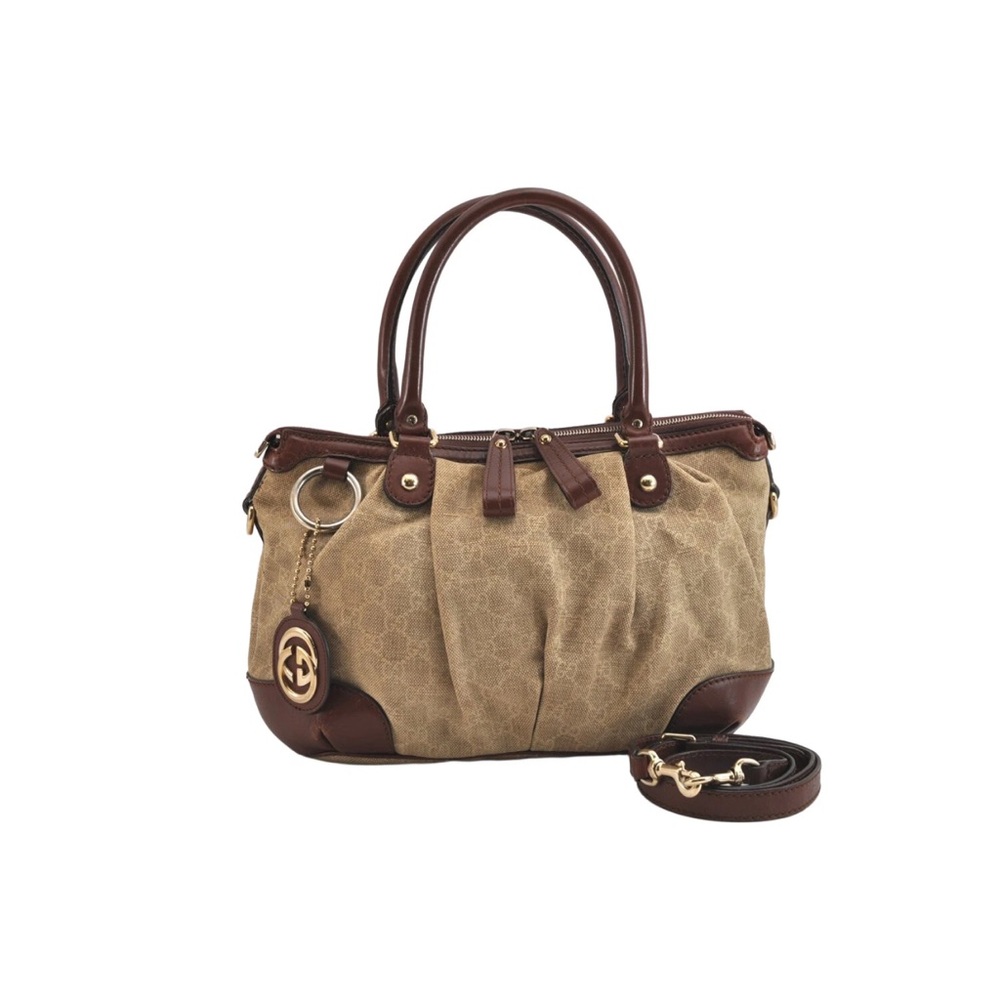 Gucci Sukey Diamanté Tan and Brown 2 Way Satchel